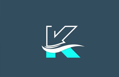 K blue white alphabet letter logo icon for business and company with swoosh designのイラスト素材