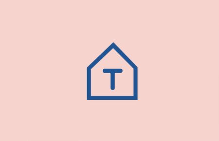 blue pink T alphabet letter logo icon for business and company with house designのイラスト素材