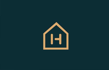 yellow H alphabet letter logo icon for business and company with house contour designのイラスト素材