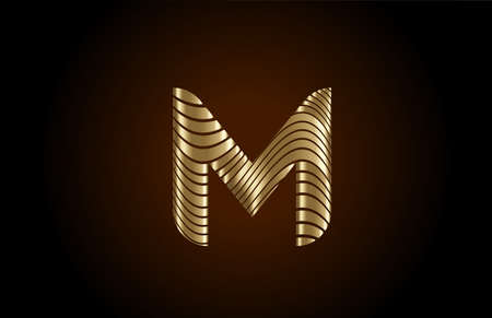 M yellow alphabet letter logo icon for company. Metallic gold line design for luxury coporate identityのイラスト素材