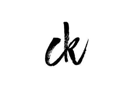 CK C K alphabet letter logo icon combination. Grunge handwritten vintage design. Black white color for company and businessのイラスト素材