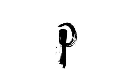 grunge P alphabet letter logo icon. Handwritten vintage design. Black and white colour for business and companyのイラスト素材