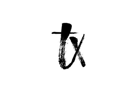 TX T X alphabet letter logo icon combination. Grunge handwritten vintage design. Black white color for company and businessのイラスト素材