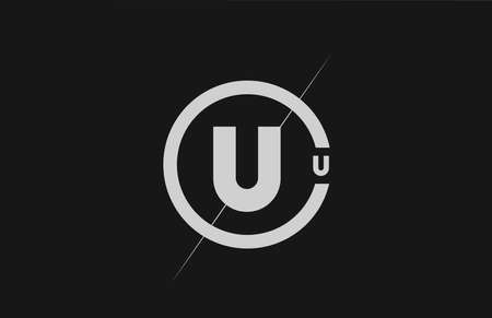 alphabet U letter logo icon. Black white simple line and circle design for company identityのイラスト素材