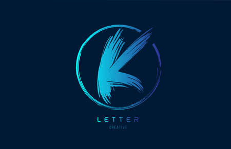 blue hand grunge brush letter K logo icon with circle. Alphabet design for a company designのイラスト素材