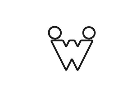 alphabet W letter logo icon with line. Black and white design for business and companyのイラスト素材