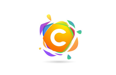 C colored alphabet letter logo icon. Creative template design with broken splash for business and companyのイラスト素材