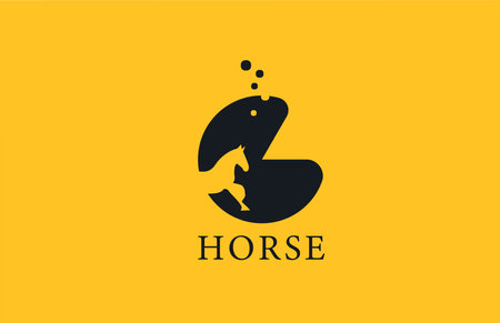 G yellow black horse alphabet letter logo icon with stallion shape inside. Creative design for company and businessのイラスト素材