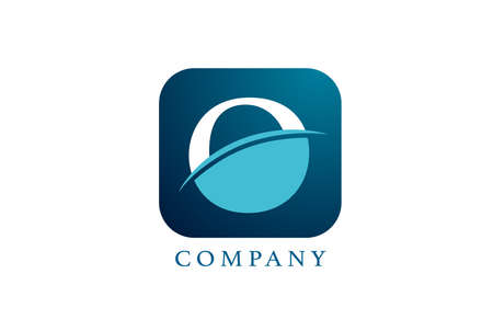 O blue alphabet letter logo for company and corporate. Rounded square design with swoosh. Can be used for an app or button iconのイラスト素材