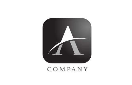 A black white alphabet letter logo for company and corporate. Rounded square design with swoosh. Can be used for an app or button iconのイラスト素材