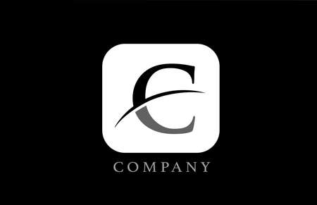 black and white C alphabet letter logo for company and corporate. Simple rounded square design with swoosh. Can be used for an app or button iconのイラスト素材