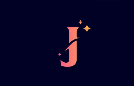 J pink yellow gradient alphabet letter logo for company with stars. Branding for lettering and identity. Creative template design for business iconのイラスト素材