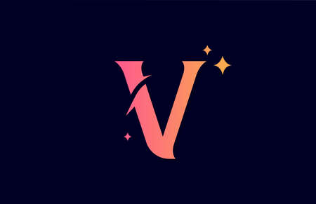 V pink yellow gradient alphabet letter logo for company with stars. Branding for lettering and identity. Creative template design for business iconのイラスト素材