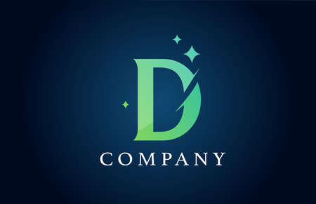 D blue green gradient alphabet letter logo for business. Creative corporate identity and lettering. Company branding design with starsのイラスト素材