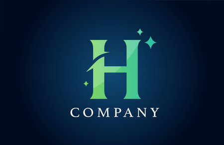 H blue green gradient alphabet letter logo for business. Creative corporate identity and lettering. Company branding design with starsのイラスト素材