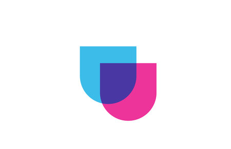 intersected U letter logo icon for company. Blue and pink alphabet design for business and corporateのイラスト素材
