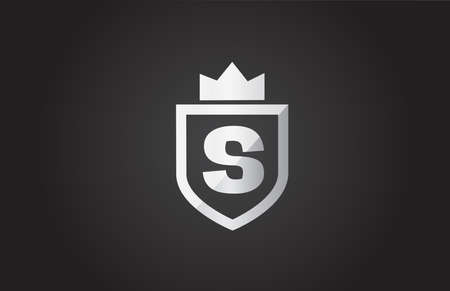S alphabet letter logo icon in black and grey color. Shield design for company identity with king crownのイラスト素材