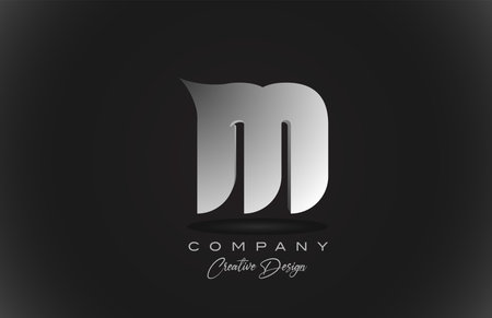 M white gradient alphabet letter logo icon with black background. Creative design for corporate and businessのイラスト素材
