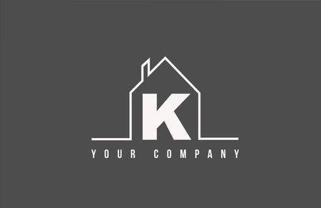 K alphabet letter logo icon of a home. Real estate house design for company and business identity with lineのイラスト素材