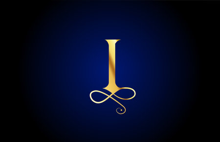 golden I elegant monogram alphabet letter logo icon design. Vintage corporate brading for luxury products and companyのイラスト素材