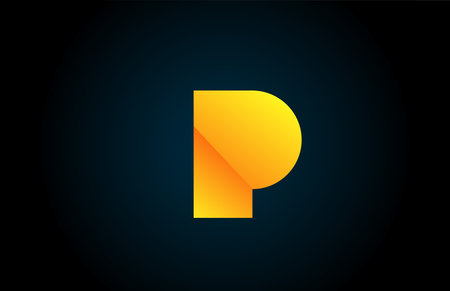 geometric alphabet P letter logo for company and business with yellow color. Corporate brading and lettering with futuristic design and gradientのイラスト素材