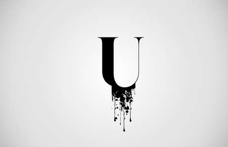 Vintage U alphabet letter   for business and company with black color ink. Corporate brading and icon lettering with grunge splash designのイラスト素材