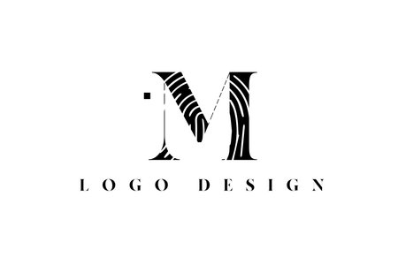black and white M alphabet letter logo icon. Pattern design for company and business identityのイラスト素材