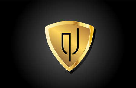 golden shield U luxury alphabet letter logo icon for business and company. Creative template design with gold metal badgeのイラスト素材