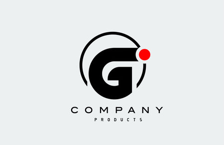 G simple black white alphabet letter logo icon with circle and red dot. Creative design for businessのイラスト素材