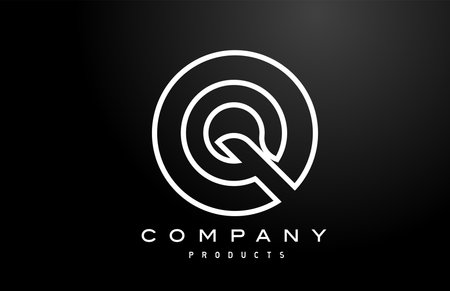 Q white alphabet letter logo icon with black colour. Creative design for business and companyのイラスト素材