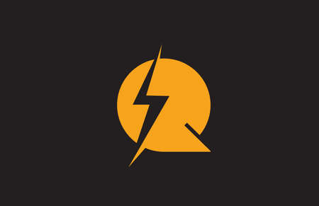 Q yellow black alphabet letter logo icon. Electric lightning design for power or energy companyのイラスト素材