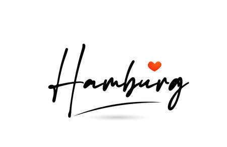 Hamburg city text with red love heart design.  Typography handwritten icon designのイラスト素材
