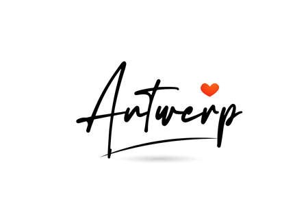 Antwerp city text with red love heart design.  Typography handwritten icon designのイラスト素材