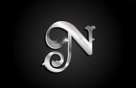 Silver metal N alphabet letter logo icon design. Creative template for business or company with grey colorのイラスト素材
