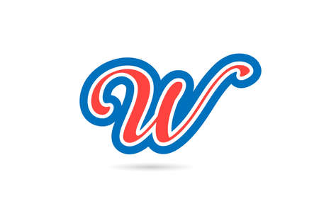 red blue handwritten W alphabet letter logo icon design. Creative template for business and companyのイラスト素材