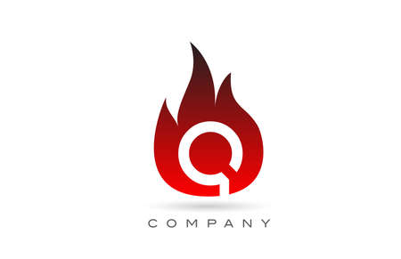 Q red fire flames alphabet letter logo design. Creative icon template for company and businessのイラスト素材