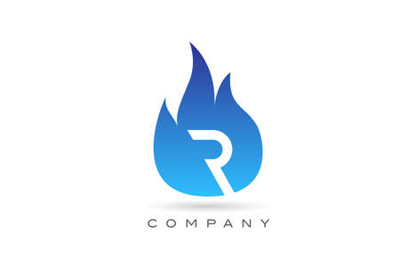 R blue fire flames alphabet letter logo design. Creative icon template for business  and companyのイラスト素材