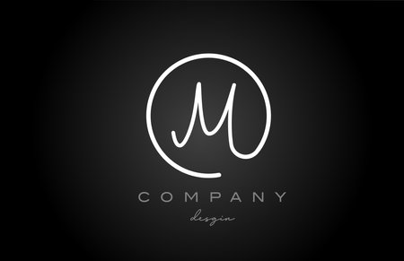 black and white M alphabet letter logo icon design. Handwritten creative template for business and companyのイラスト素材