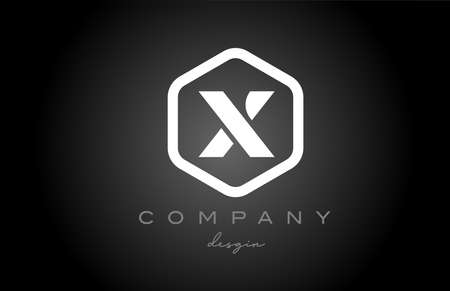 X black and white hexagon alphabet letter logo icon design. Creative template for business and companyのイラスト素材