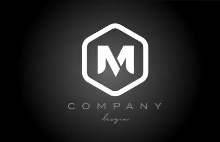 M black and white hexagon alphabet letter logo icon design. Creative template for business and companyのイラスト素材