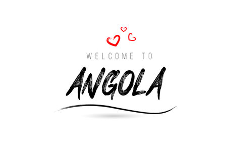 Welcome to ANGOLA country text typography with red love heart and black name. Creative handwritten template word icon logo designのイラスト素材