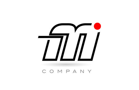 Simple M alphabet letter logo icon design with line and red dot. Creative template for business and companyのイラスト素材