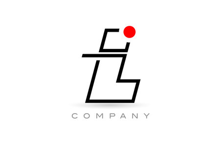 Simple L alphabet letter logo icon design with line and red dot. Creative template for business and companyのイラスト素材