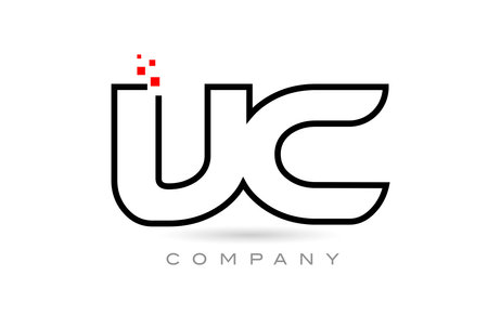 VC connected alphabet letter logo icon combination design with dots and red color. Creative template for business and companyのイラスト素材