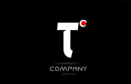 T black and white alphabet letter logo icon design with japanese style lettering. Creative template for company and business with red dotのイラスト素材