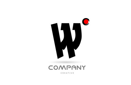 simple black and white W alphabet letter logo icon design with japanese style lettering. Creative template for company and business with red dotのイラスト素材
