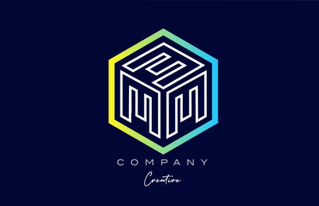 line M three letter cube alphabet letter logo icon design with polygon design. Creative template for business and company in blue and yellow colorsのイラスト素材