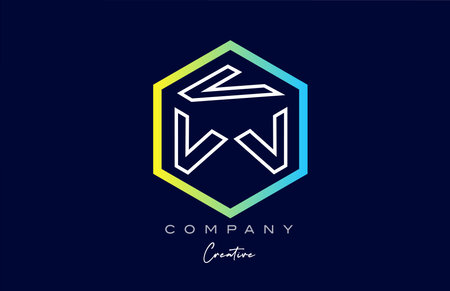 line V three letter cube alphabet letter logo icon design with polygon design. Creative template for business and company in blue and yellow colorsのイラスト素材