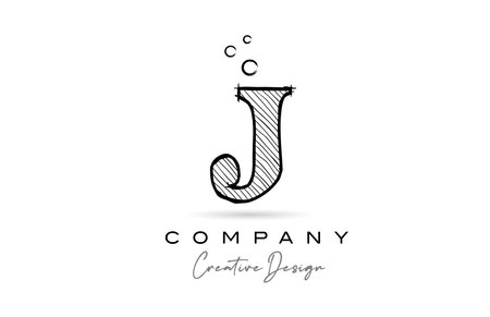 J black white alphabet letter logo icon with cartoonish style. Creative cartoon template for company and businessのイラスト素材