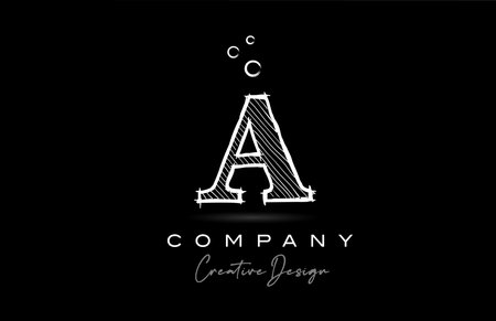 A pencil drawing alphabet letter logo icon with cartoonish style. Creative cartoon template for company and business in black and whiteのイラスト素材